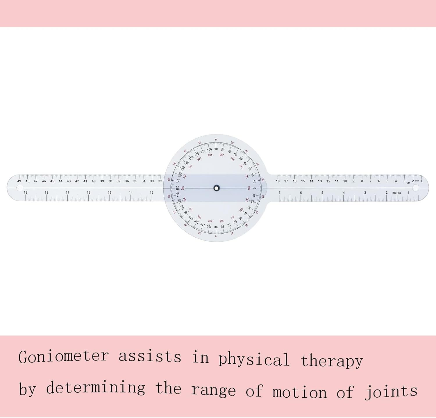 12 in Goniometer 360° Transparent Protractor Physical Therapy Measurement Ruler