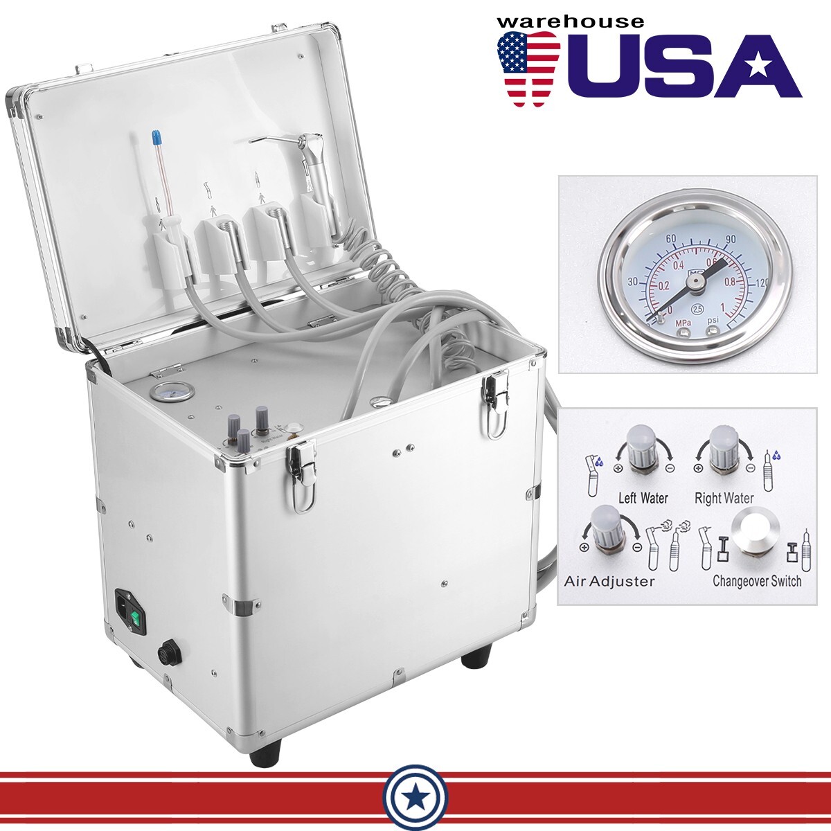 Portable Dental Delivery Unit Syringe Suction Turbine With Air Holder 4Hole