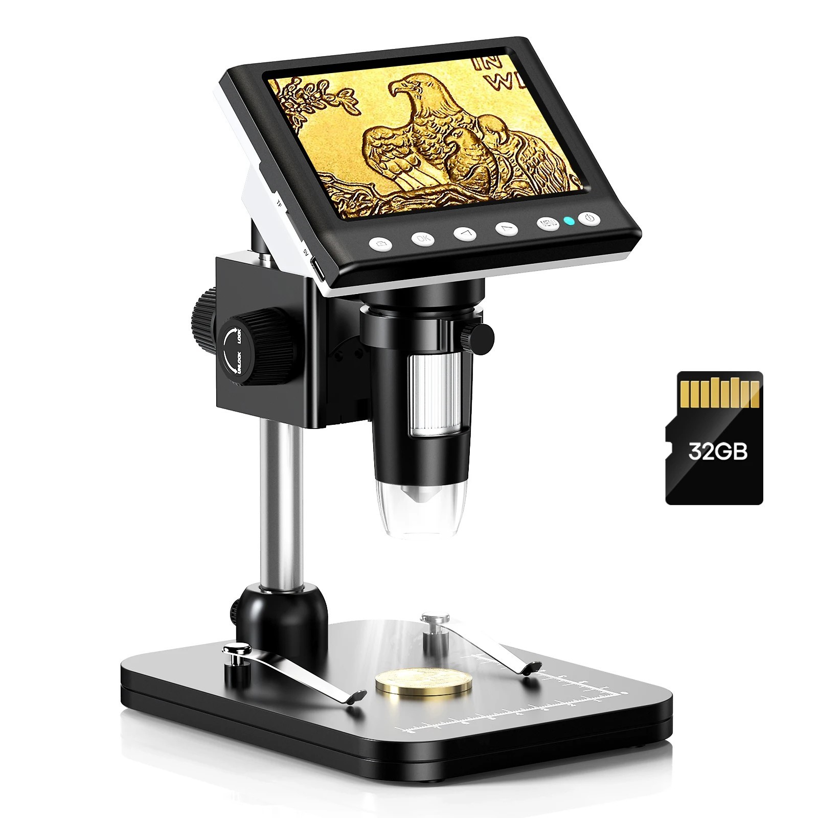 Digital Microscope With Screen 1000X Coin 1080P Video 4.3” LCD Screen Soldering