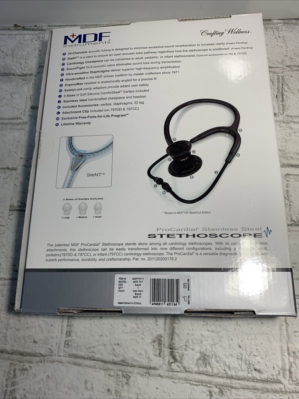 MDF Instruments ProCardial Stethoscope Stainless Adult Black Silver MDF79711