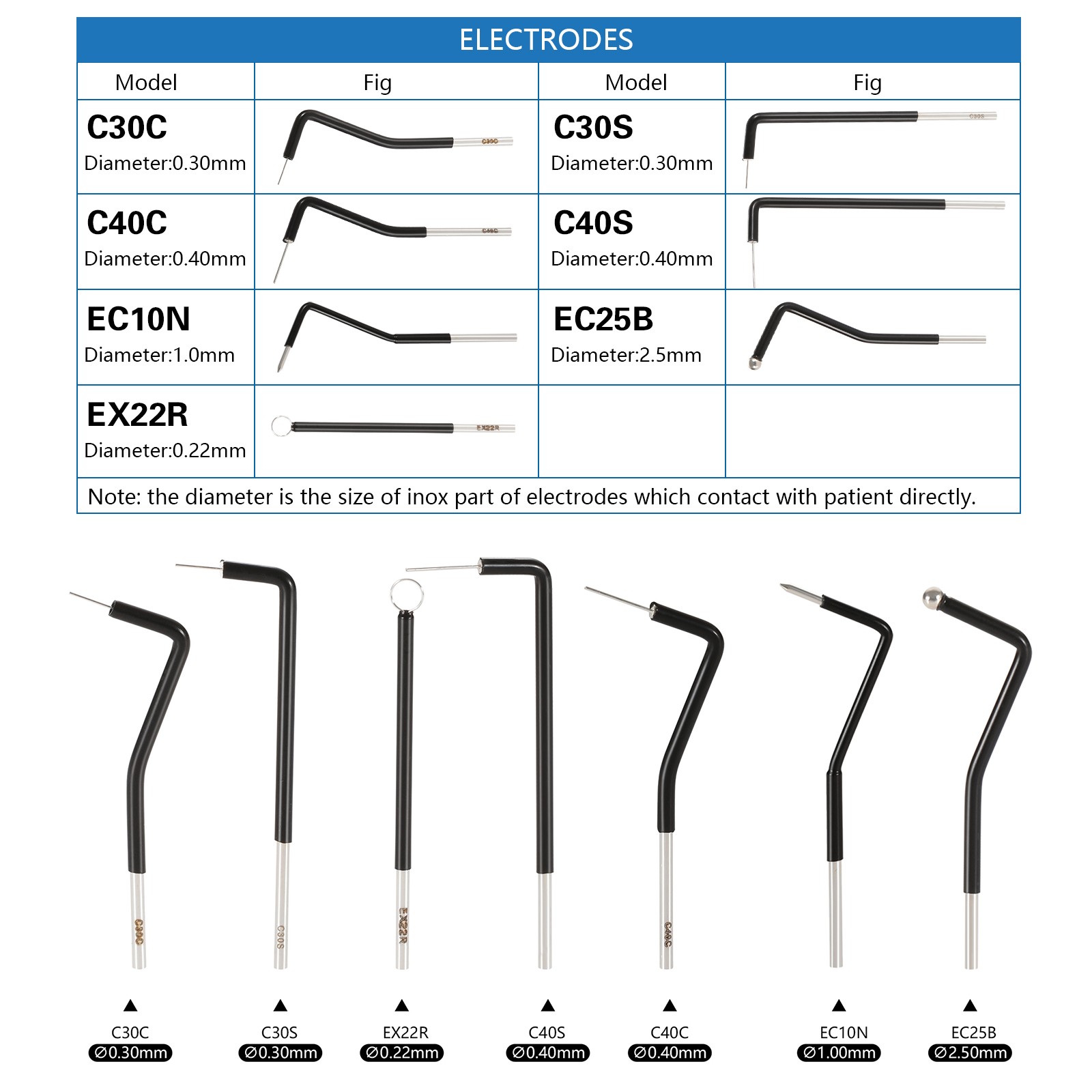 7PCS Dental Electrodes Reusable Tips Stainless Steel for Electrosurgery Unit