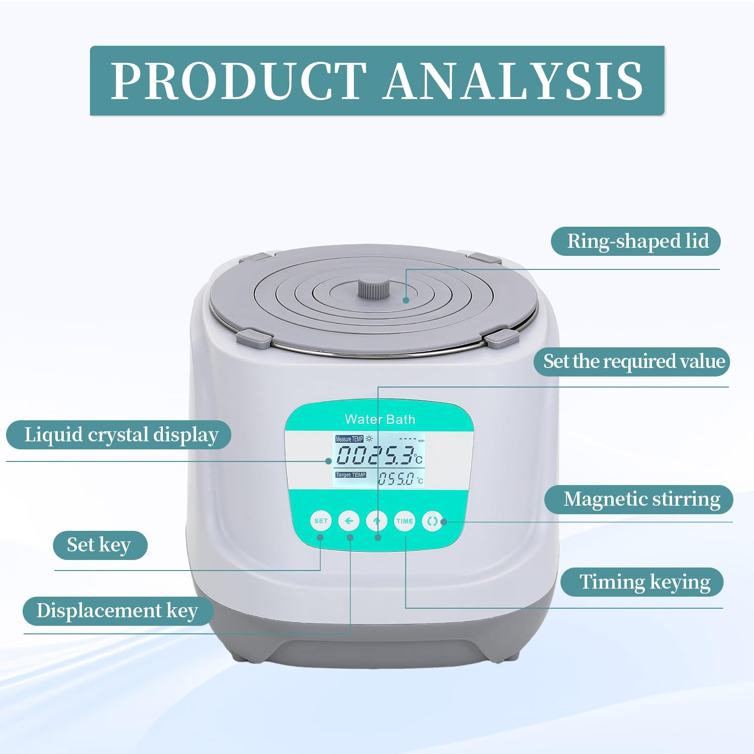 Digital Water Bath Magnetic Stirrer, 2.4L, Fixed Low Speed | Thermostatic RT+8°C