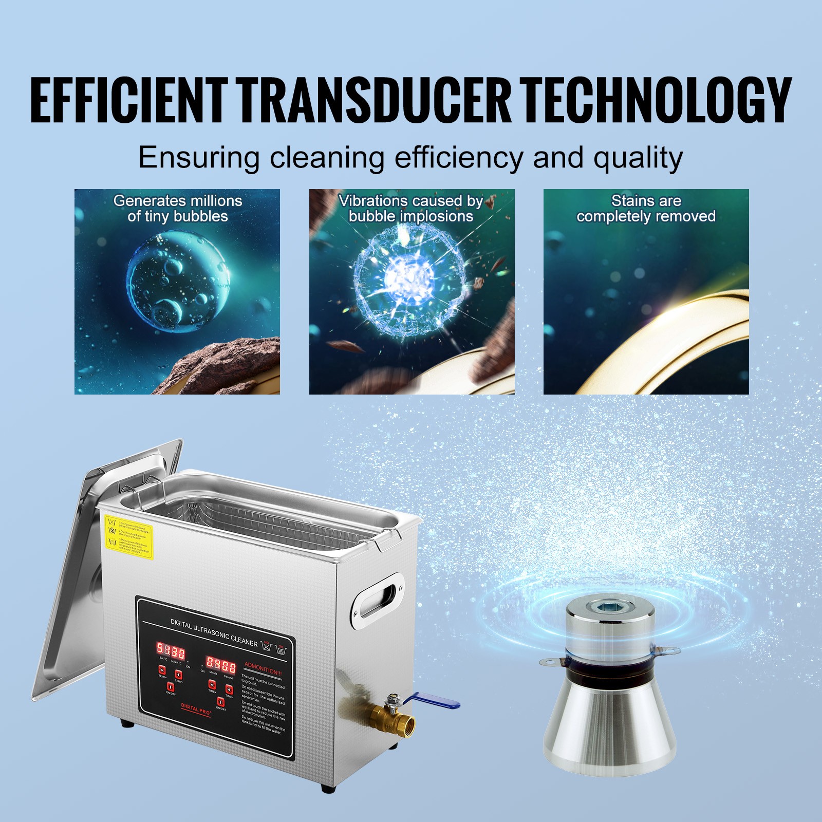 Uimoso 6L Ultrasonic Cleaner with Timer Heating Machine Digital Sonic Cleaner