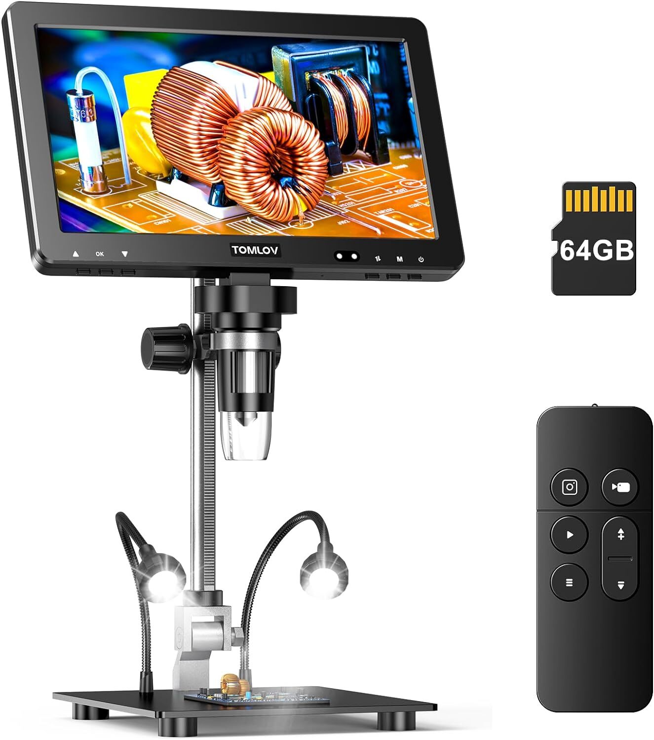 TOMLOV DM9 Max 10.1″ HD IPS HDMI Digital Microscope 1500X 20MP Coin Microscope