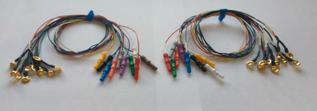EEG Gold Cup Electrodes 18 Inch Wire with 1.5in DIN Plug Assorted Colors 20-pack