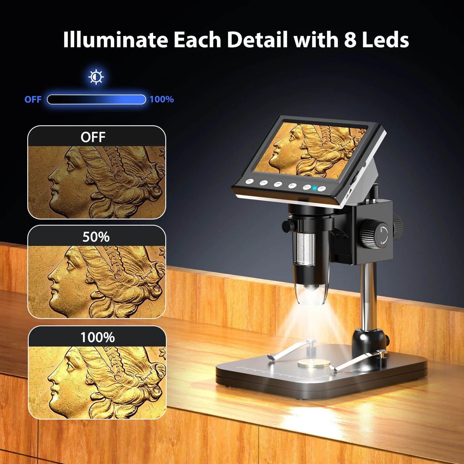Digital Microscope With Screen 1000X Coin 1080P Video 4.3” LCD Screen Soldering