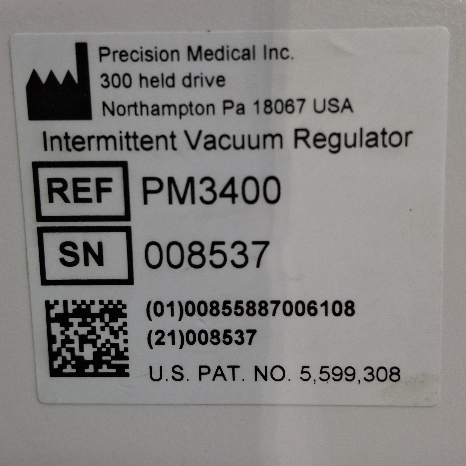 Precision Medical PM3400 Pediatric Continuous Intermittent Vacuum Regulator