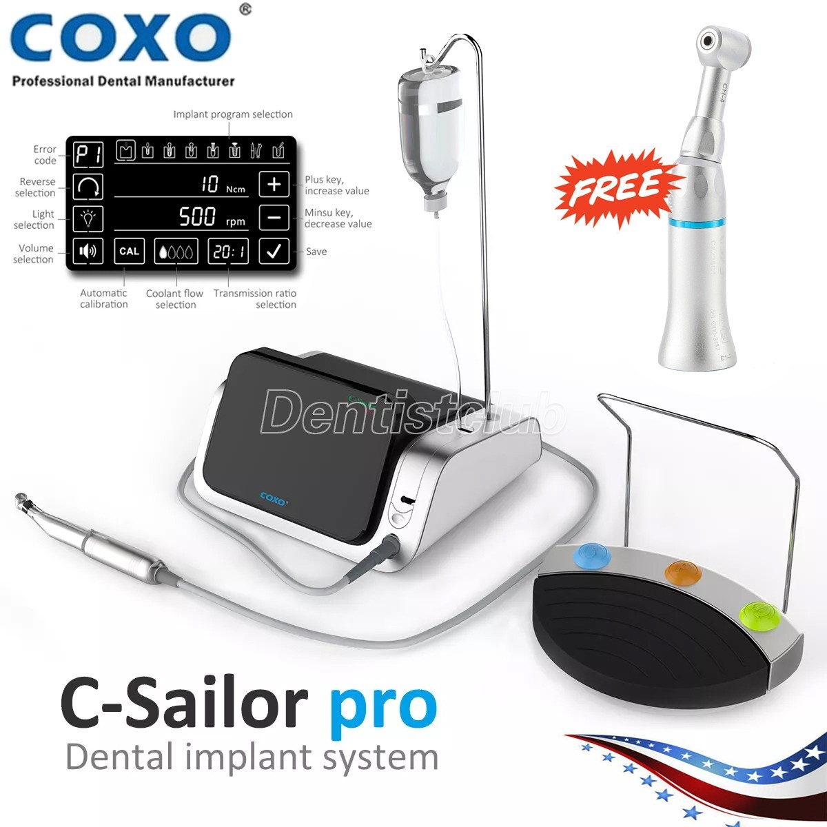 COXO Dental LED Implant Motor Surgical System Touch+20:1 Contra Angle Handpiece