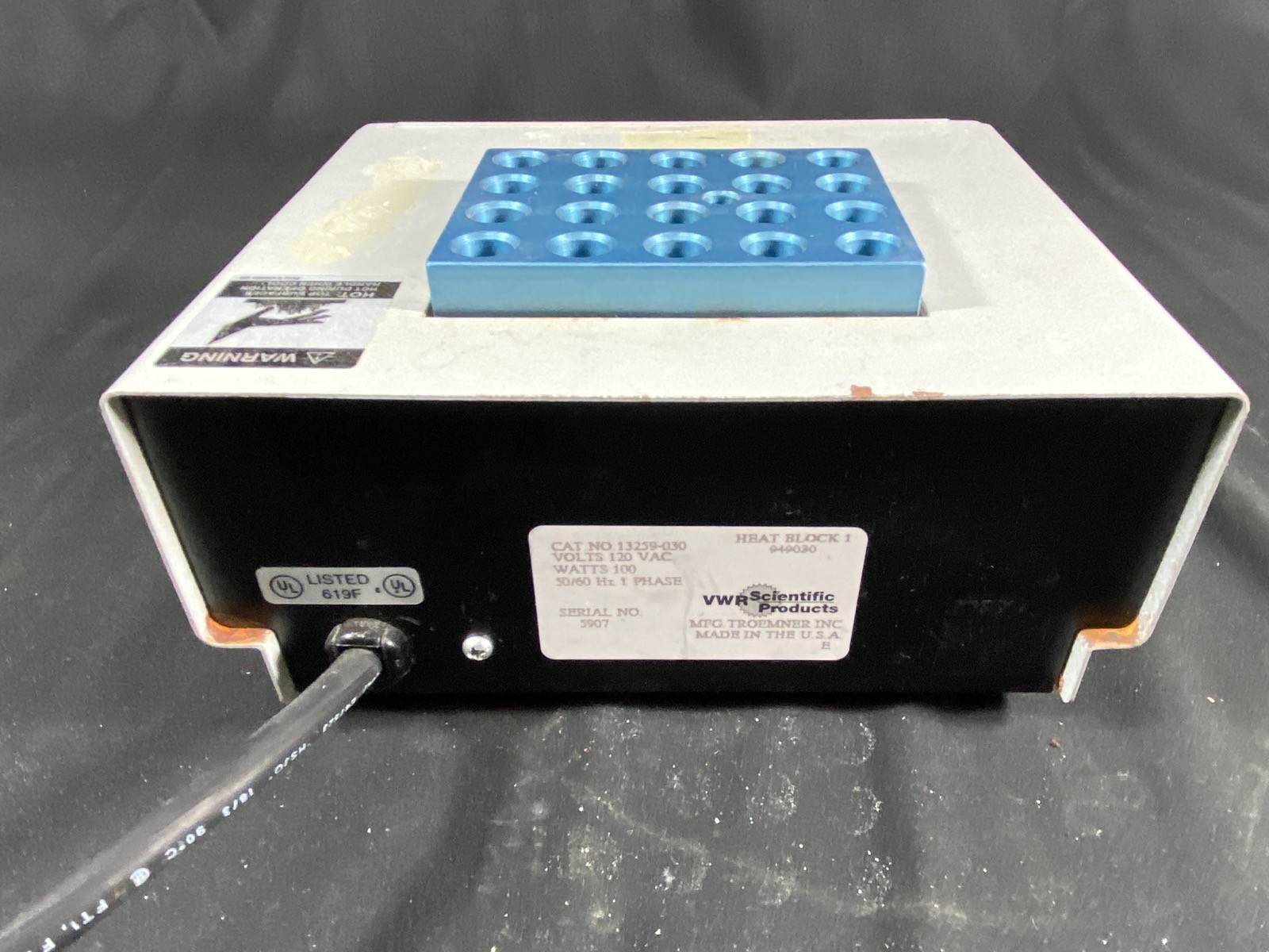 VWR 120V 100W 50/60Hz Standard Heatblock With 20 Hole Block Cat. No. 13259-030