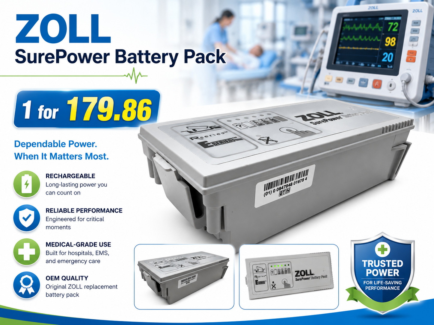 ZOLL 8019-0535-01 R-Series SurePower Rechargeable Lithium Ion Battery Pack