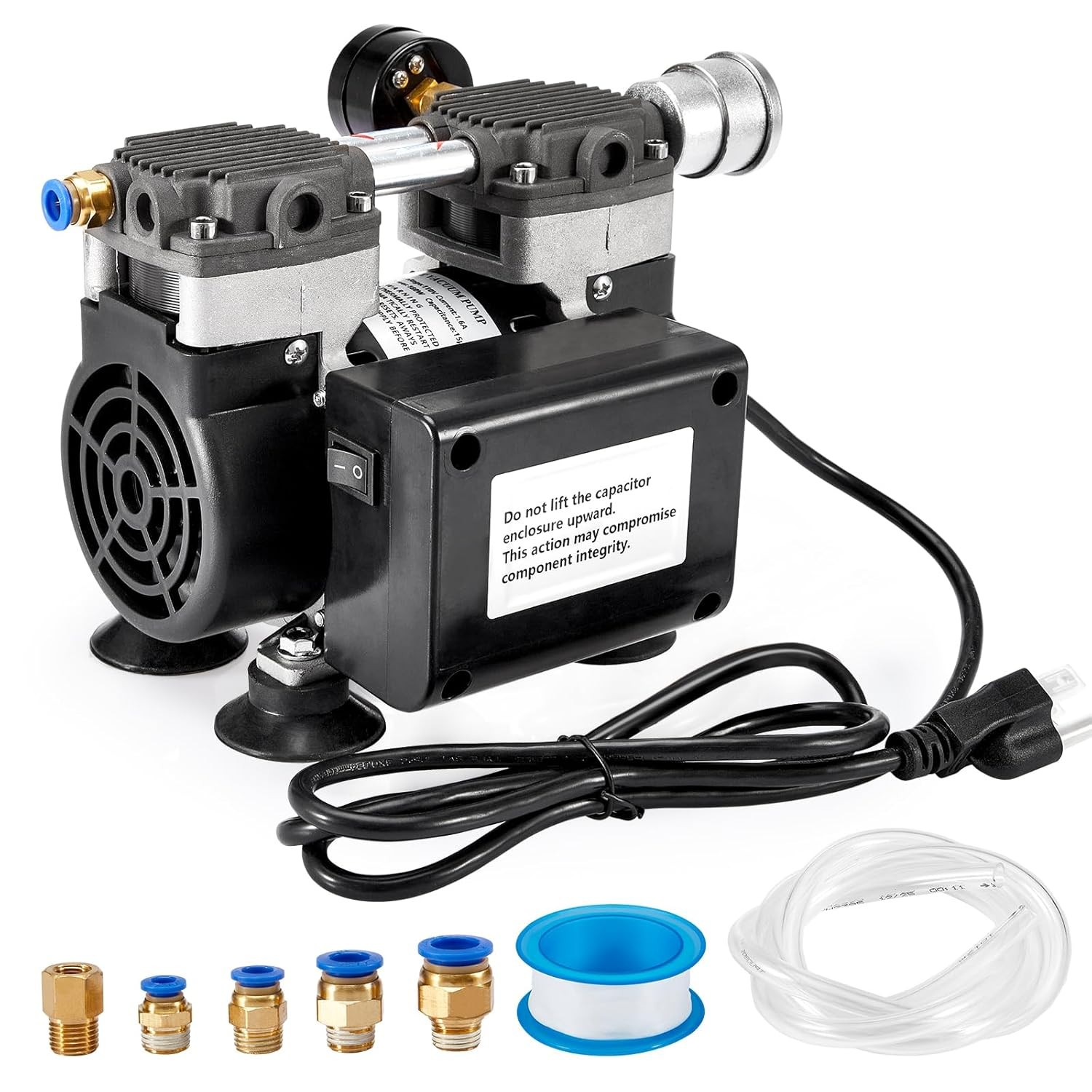 85L,50L/Min Oil Free Lab Vacuum Pump Mute w/ Capacitor Pressure Gauge Optional