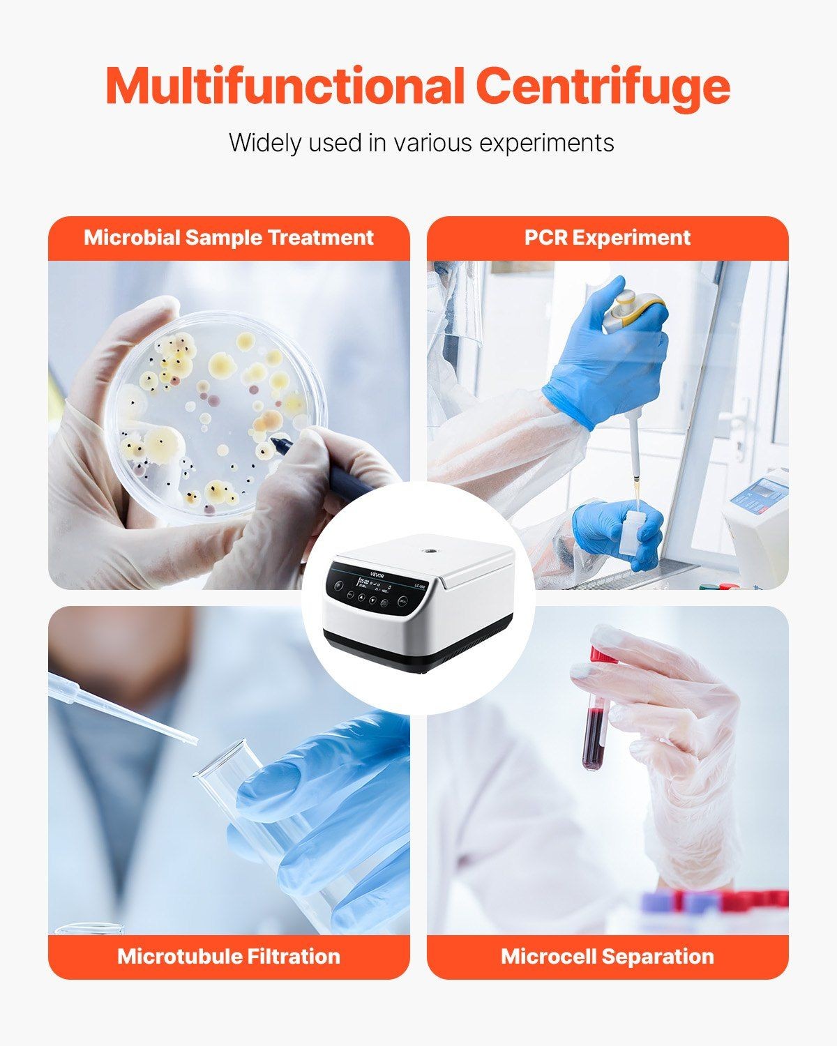 Centrifuge Machine 500-4000rpm Low Speed w/ Timer & Rotor for 2/5/10/15ml Tubes