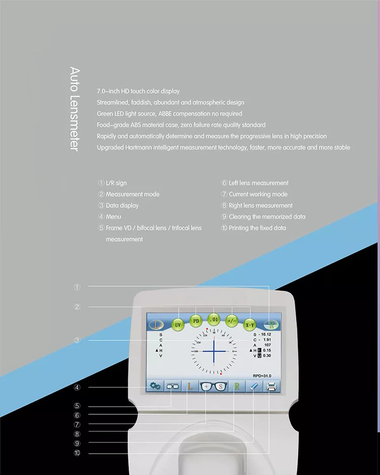 7″ Touch Screen Optic Auto Lensmeter Lensometer PD+UV /w Thermal Printer AL-E35