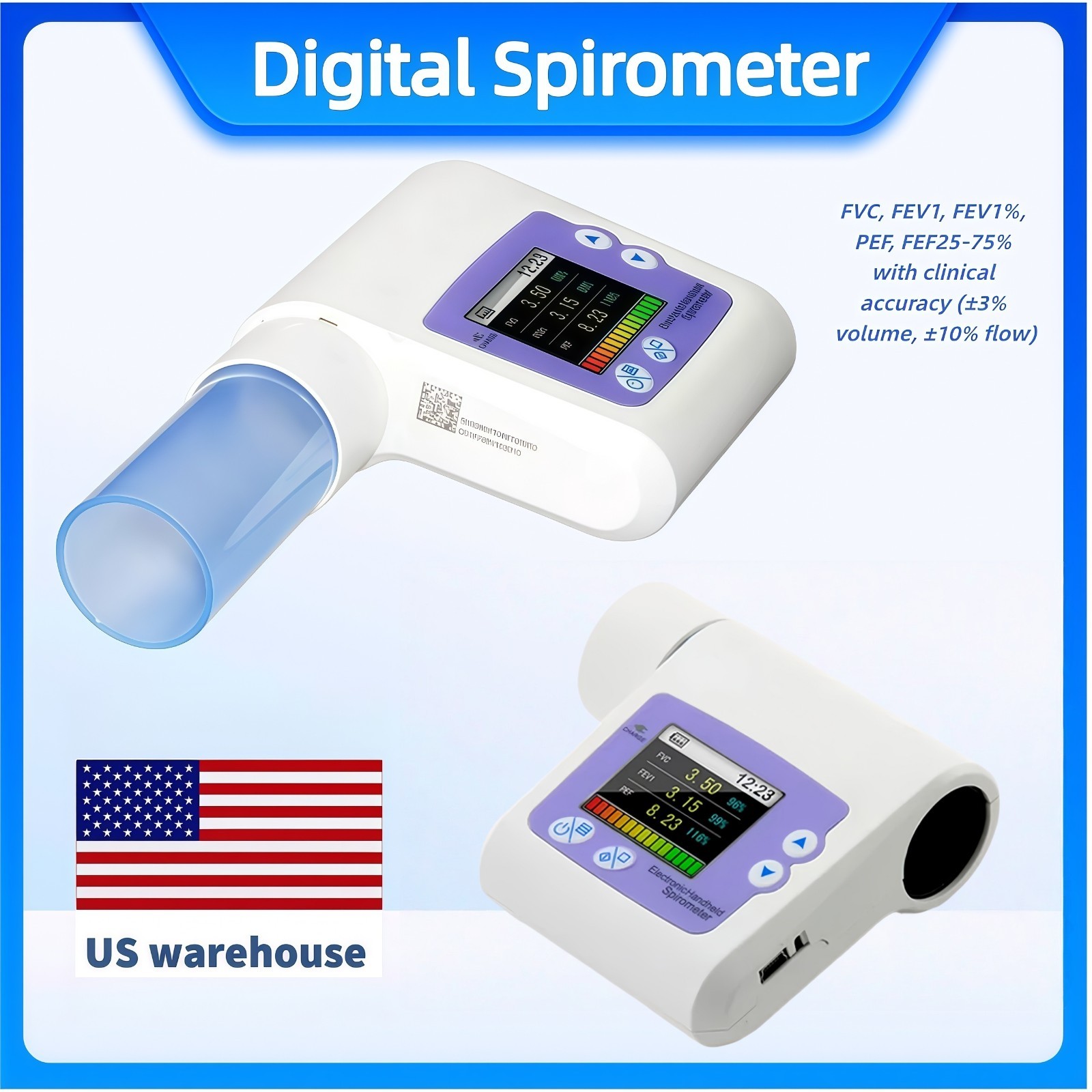 US Stock Portable Handheld SP10 Spirometer, Digital Pulmonary Function Tester