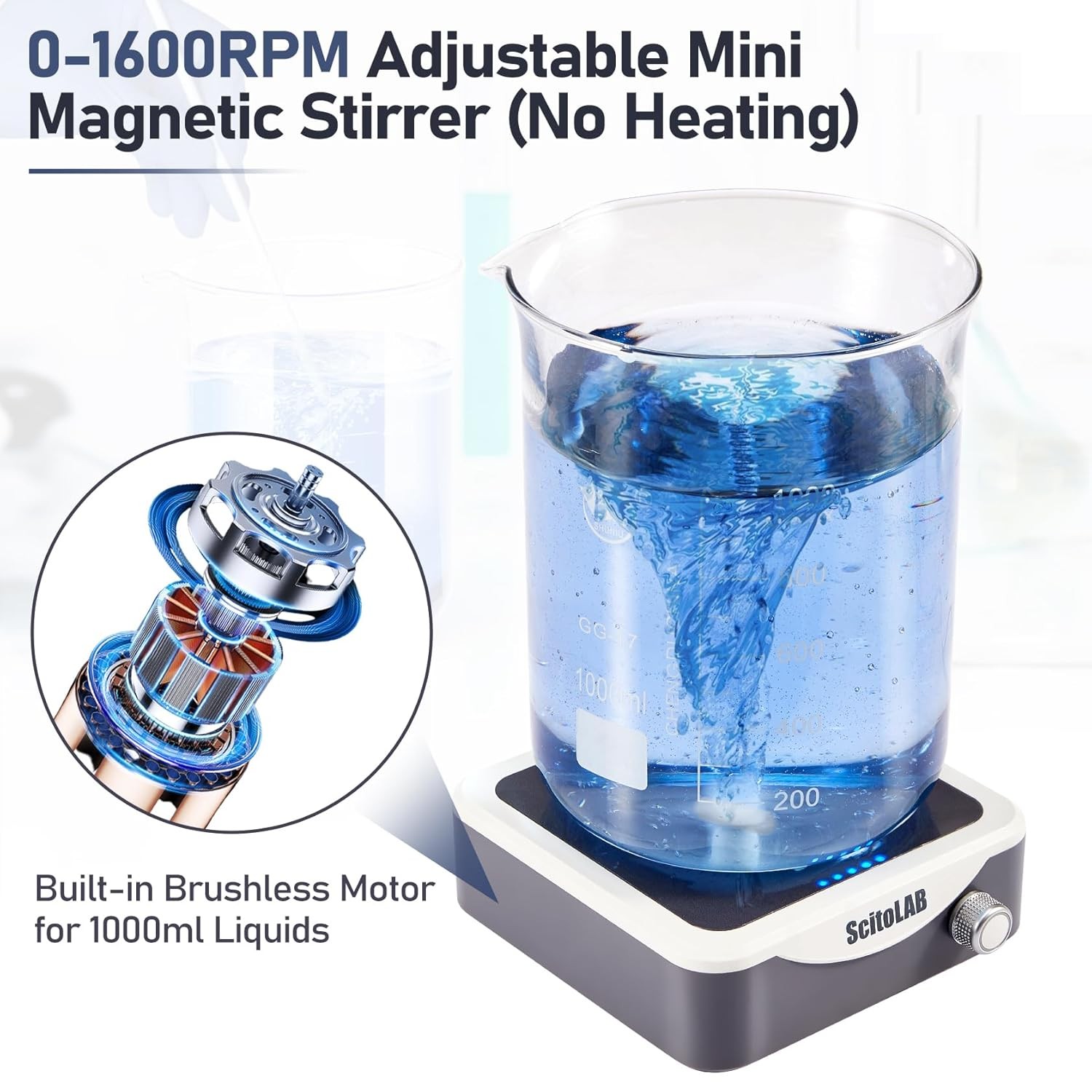 Magnetic Mixer Stirrer Mixer Stir Plate 1600 RPM with Stir Bar 1000ml Capacity