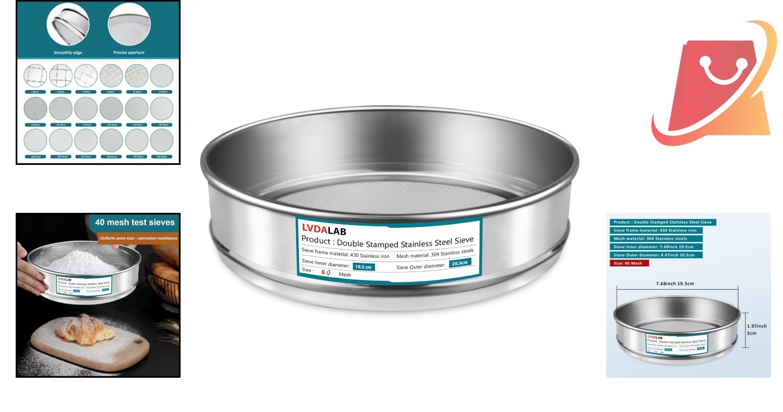 304 Stainless Steel Lab Sieve 40 Mesh 0.45mm Diameter Sieves for Industry