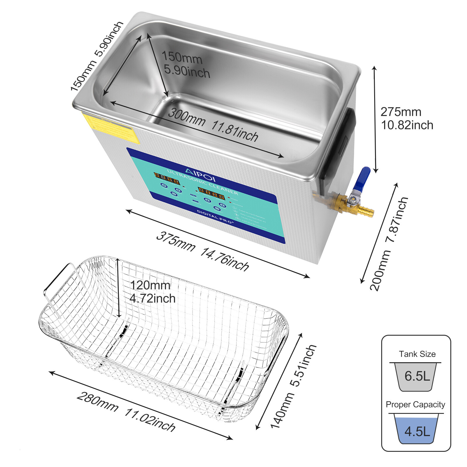 6.5L Ultrasonic Cleaner with Timer Heating Machine Digital Sonic Cleaner