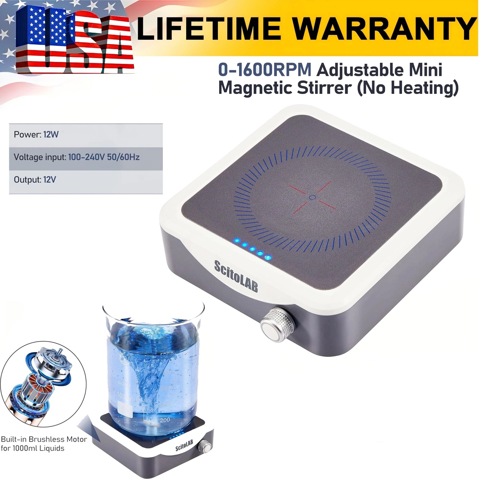 Magnetic Stirrer Mixer 1600RPM 1L with Stir Bar Mini Vortex Mixer Magnetic Plate