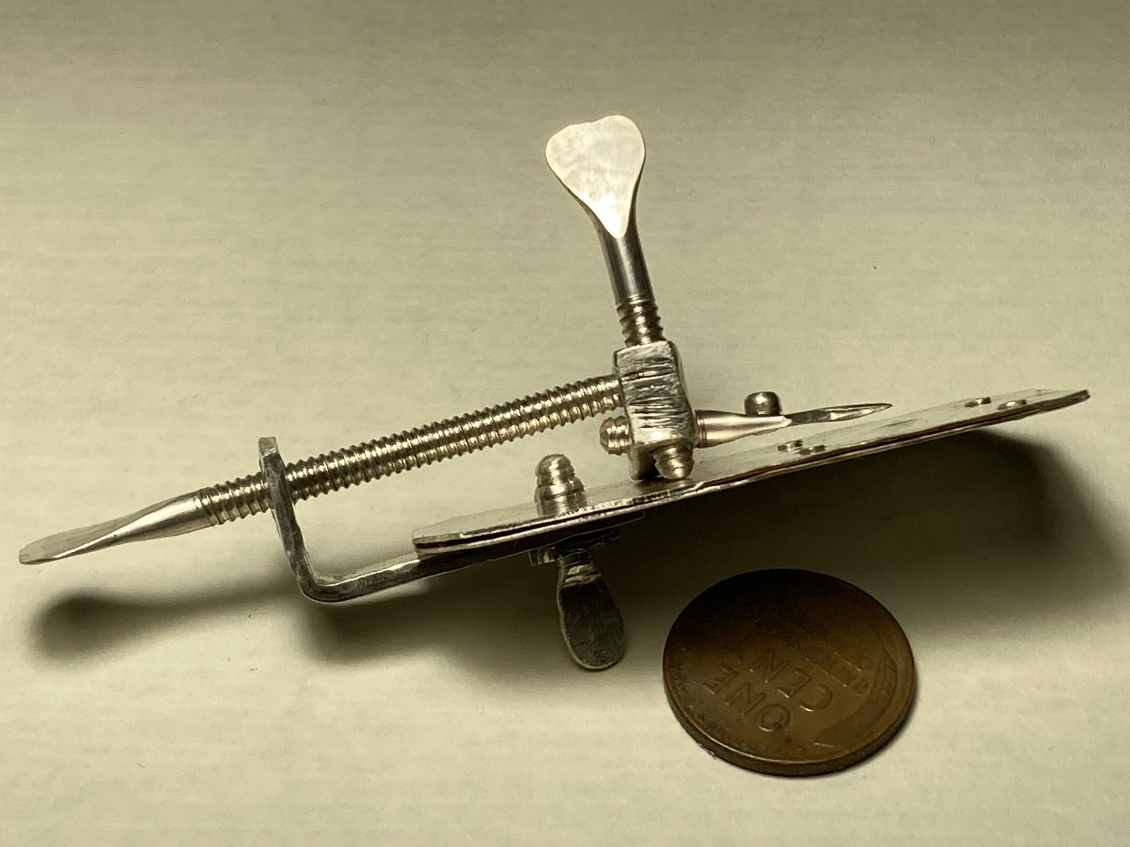 Silver Leeuwenhoek microscope reproduction 100x magnification, Museum quality.