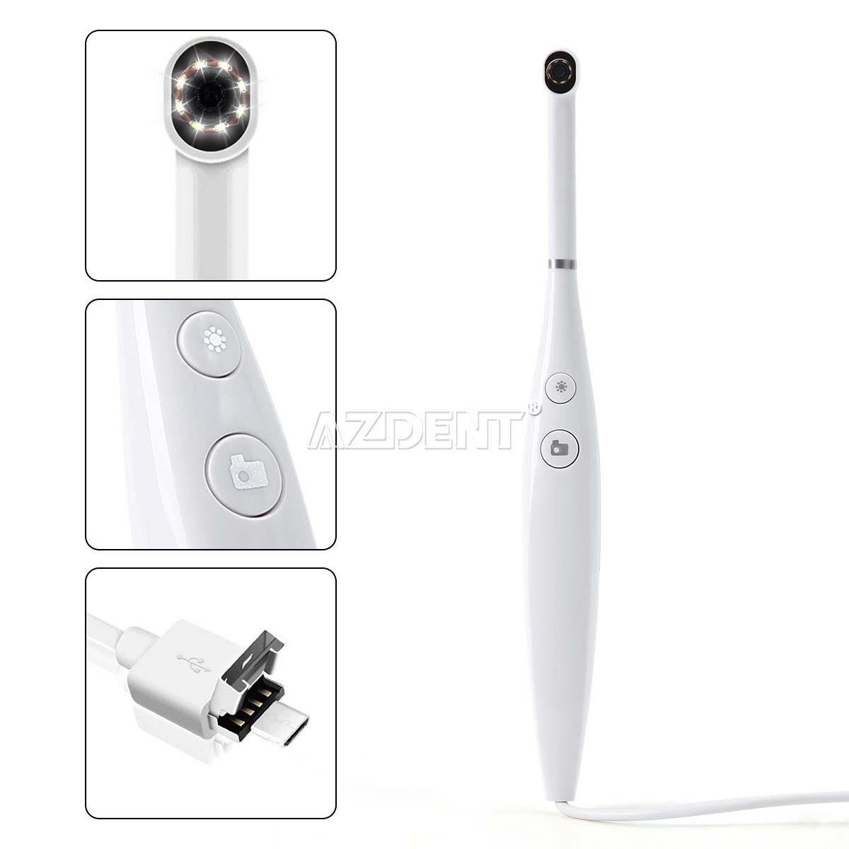 AZDENT Dental HD Intraoral Camera USB Digital Imaging Endoscope 8 LED Light