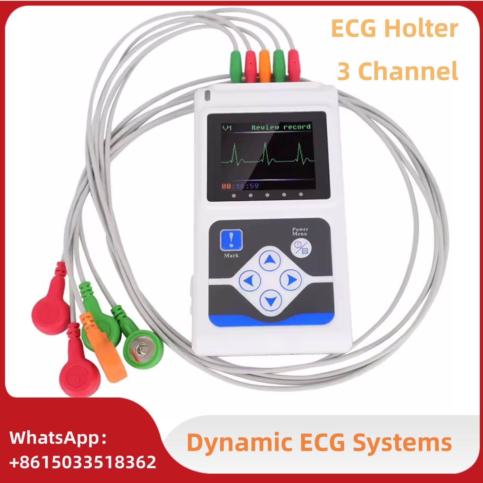3-Channel 24h ECG EKG Holter Monitor Recorder Analyzer System+Software