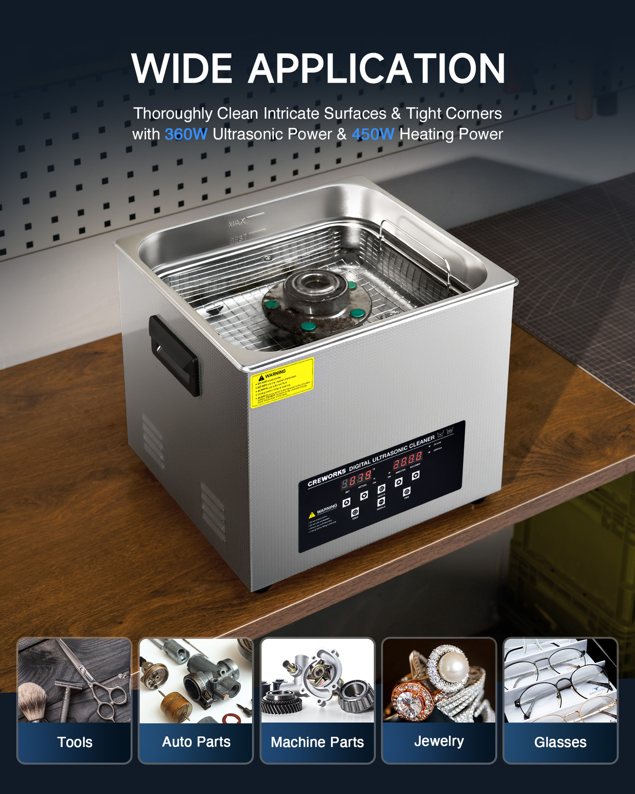 15L Ultrasonic Cleaner with 450W Heater 30min Timer for Auto Tools Machine Parts