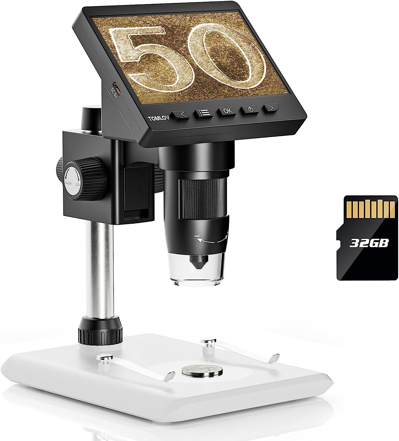 TOMLOV Digital Microscope 1000X USB Coin Microscope 4.3″ LCD Screen Soldering