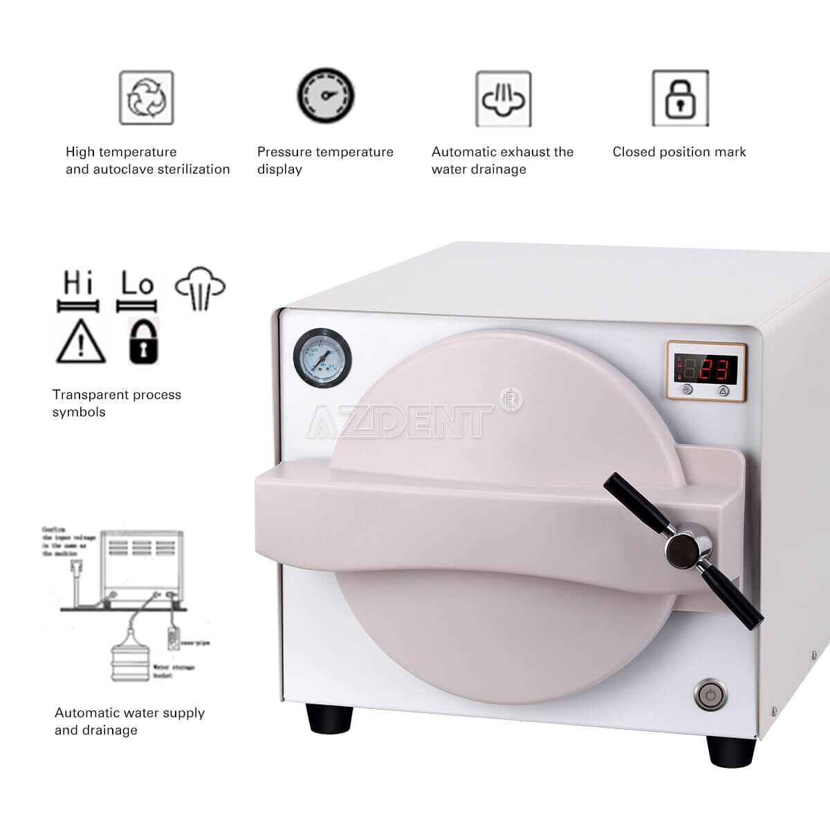 18L Dental Autoclave Steam Sterilizer Medical Sterilization 1000W Automatically