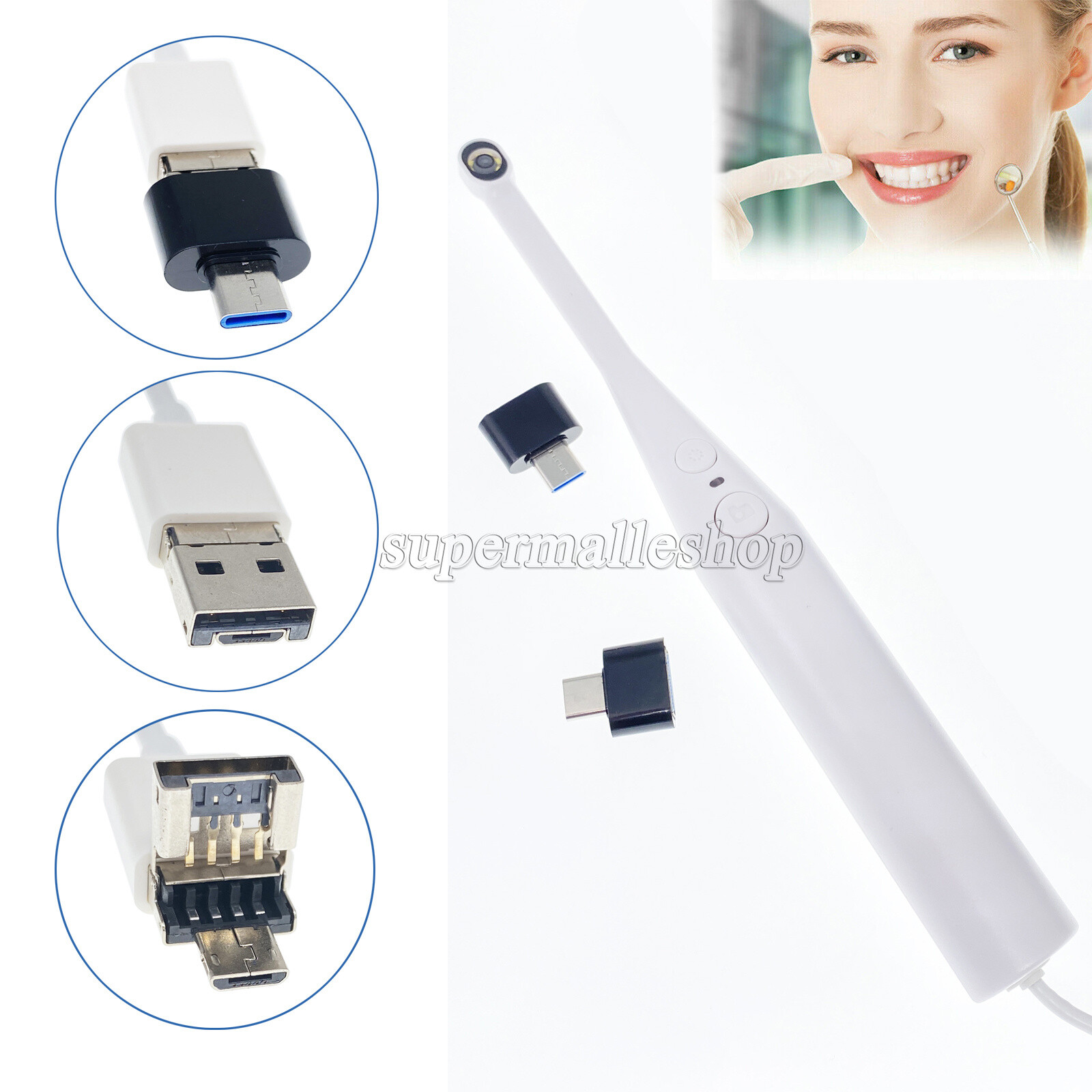 3 in 1 6 LED Light Oral Dental Intraoral Camera Endoscope White For Phone/PC HD